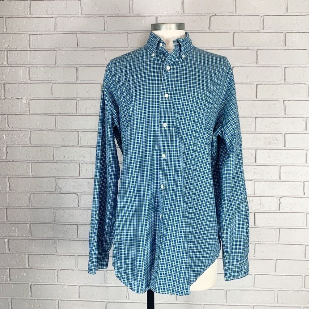 Ralph Lauren Mens Classic Fit Blue Green Check Plaid Button Down Shirt  | 16.5